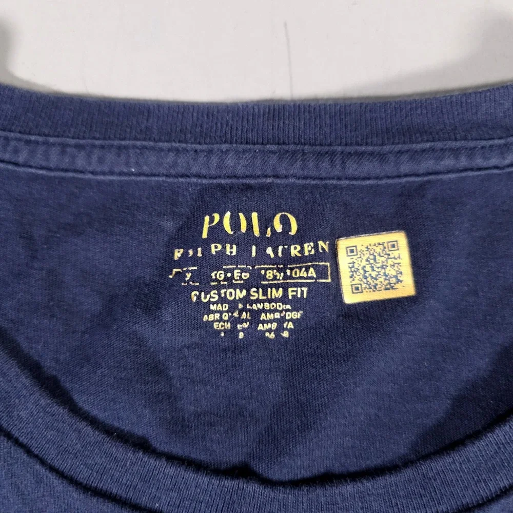 Polo Ralph Lauren T-Shirt Mens XL Navy Blue Crest Graphic Long Sleeve Slim Fit